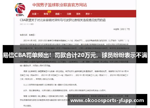 易信CBA罚单频出！罚款合计20万元，球员纷纷表示不满